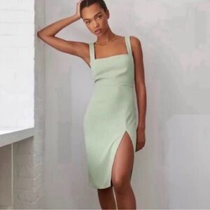 BABATON Aritzia NWT 90’s Slit- Aqua Essence (Mint Green) Square Neck MIDI Dress